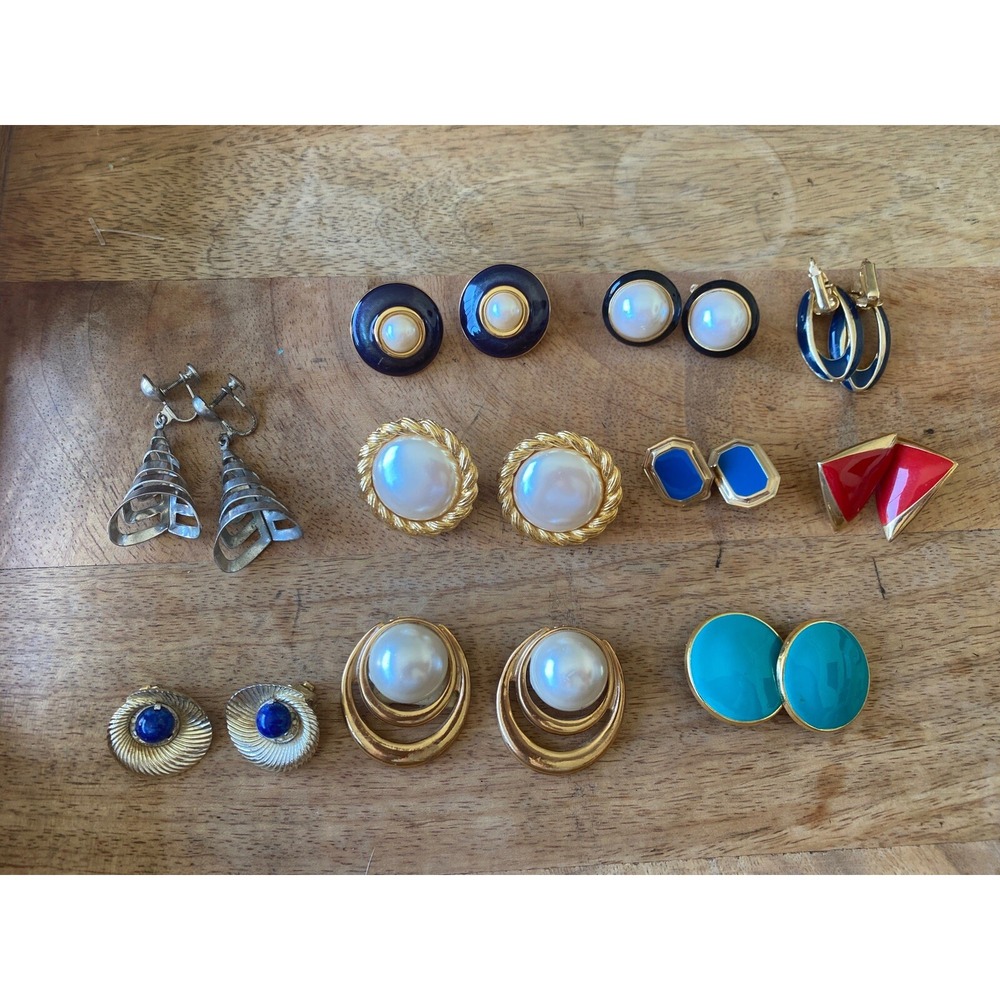 10 Pairs Vintage 1980's Gold & Silver Tone Clip On Earrings